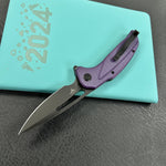 KUBEY  knife KU372A Nautilus Flipper Knife Purple G10 Handle 3.46" Silver Sandblast 14C28N