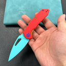 (Exclusives）KUBEY KU122  Liner Lock Thumb Open Folding Knife red G10 Handle 3.11" Blue Painted 14C28N