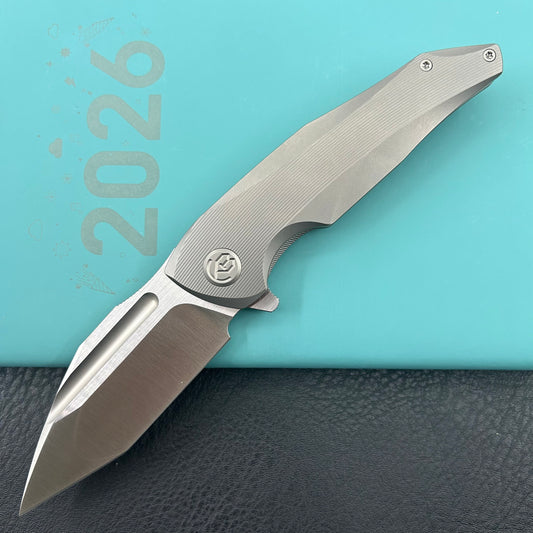 KB KNIVES KB458A Navigator Tactical Folding Knife Flipper Gray Contoured Ti Micro Milling 3.39" Satin M390 Blade