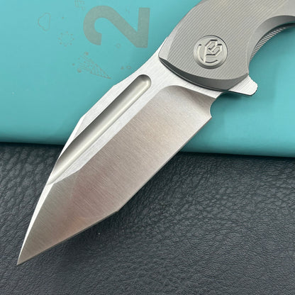 KB KNIVES KB458A Navigator Tactical Folding Knife Flipper Gray Contoured Ti Micro Milling 3.39" Satin M390 Blade