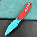 (Exclusives ) KUBEY KU344  Momentum Sherif Manganas Design Liner Lock Front Flipper / Dual Studs Open Folding Knife  red G10 Handle 3.43" Blue Painted AUS-10