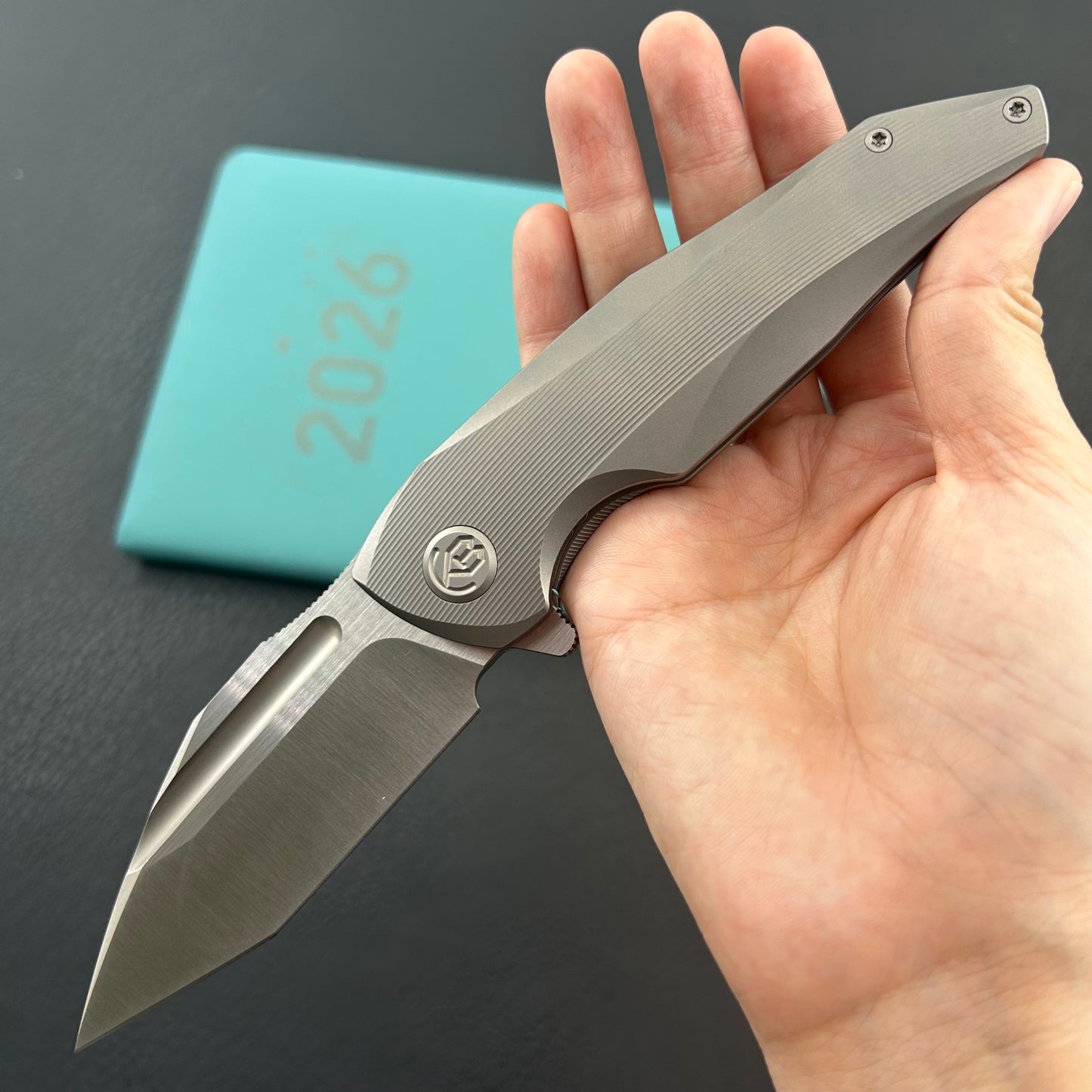 KB KNIVES KB458A Navigator Tactical Folding Knife Flipper Gray Contoured Ti Micro Milling 3.39" Satin M390 Blade