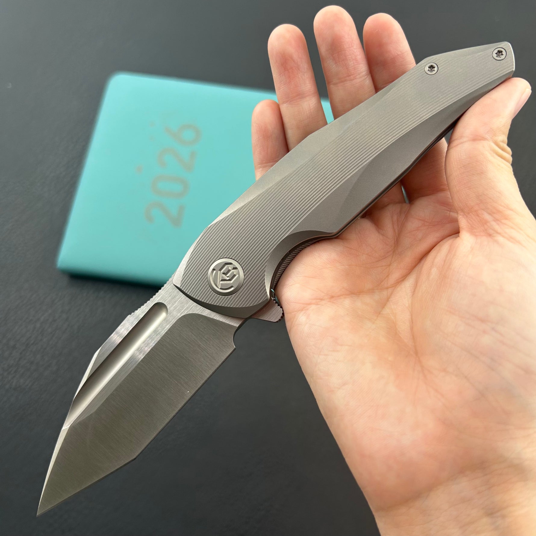KB KNIVES KB458A Navigator Tactical Folding Knife Flipper Gray Contoured Ti Micro Milling 3.39" Satin M390 Blade