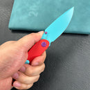 (Exclusives ) KUBEY KU344  Momentum Sherif Manganas Design Liner Lock Front Flipper / Dual Studs Open Folding Knife  red G10 Handle 3.43" Blue Painted AUS-10