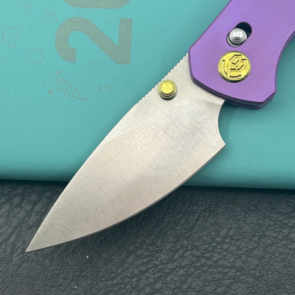 KB KNIVES KB488C Aero Air Pocket Knife Crossbar Lock Purple Ti Diagonal Milling 2.91" Satin M390 Blade