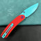 (Exclusives ) KUBEY KU344  Momentum Sherif Manganas Design Liner Lock Front Flipper / Dual Studs Open Folding Knife  red G10 Handle 3.43" Blue Painted AUS-10