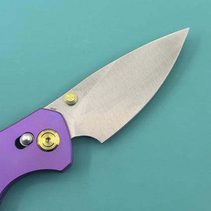 KB KNIVES KB488C Aero Air Pocket Knife Crossbar Lock Purple Ti Diagonal Milling 2.91" Satin M390 Blade