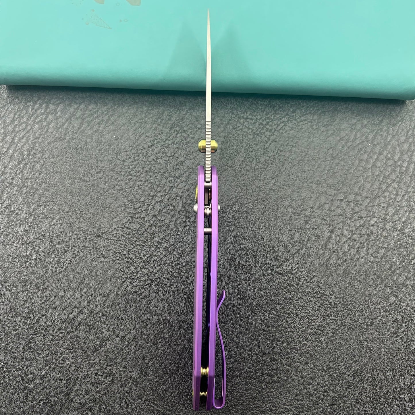 KB KNIVES KB488C Aero Air Pocket Knife Crossbar Lock Purple Ti Diagonal Milling 2.91" Satin M390 Blade