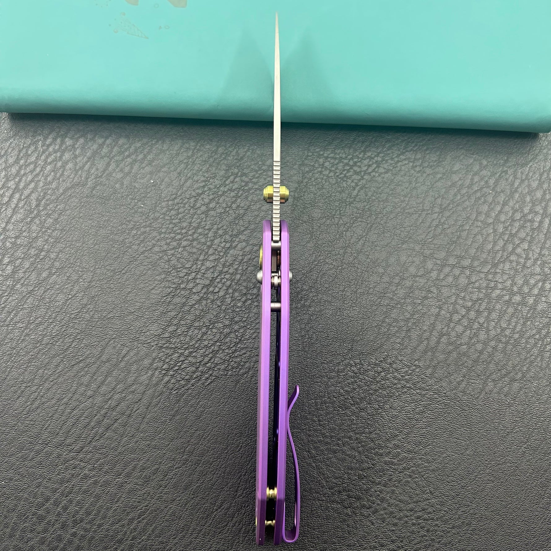 KB KNIVES KB488C Aero Air Pocket Knife Crossbar Lock Purple Ti Diagonal Milling 2.91" Satin M390 Blade