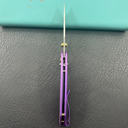 KB KNIVES KB488C Aero Air Pocket Knife Crossbar Lock Purple Ti Diagonal Milling 2.91" Satin M390 Blade
