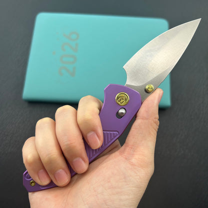 KB KNIVES KB488C Aero Air Pocket Knife Crossbar Lock Purple Ti Diagonal Milling 2.91" Satin M390 Blade