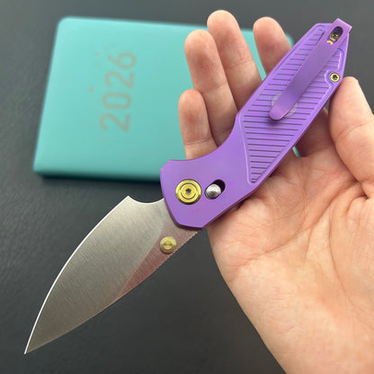 KB KNIVES KB488C Aero Air Pocket Knife Crossbar Lock Purple Ti Diagonal Milling 2.91" Satin M390 Blade