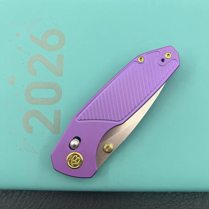 KB KNIVES KB488C Aero Air Pocket Knife Crossbar Lock Purple Ti Diagonal Milling 2.91" Satin M390 Blade