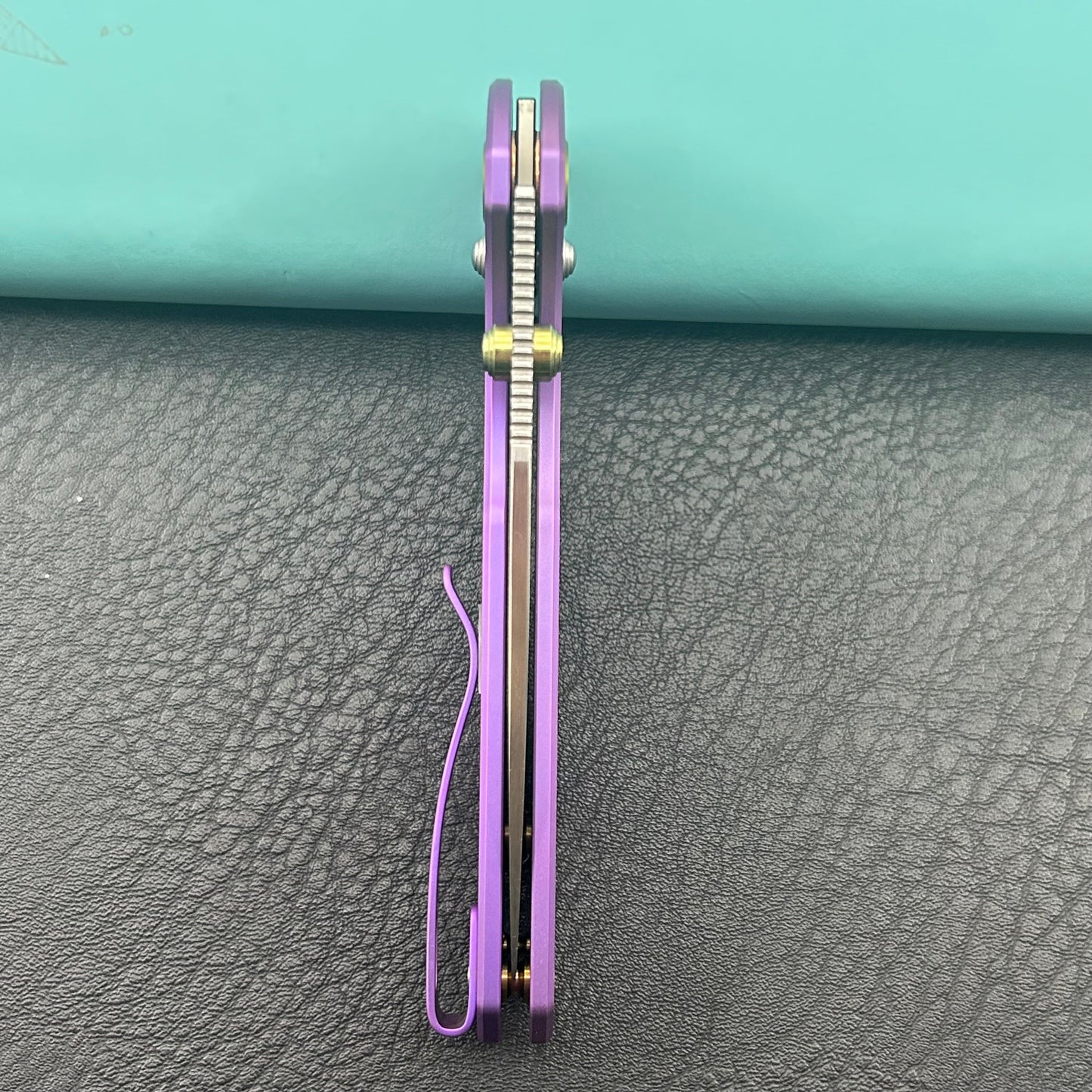 KB KNIVES KB488C Aero Air Pocket Knife Crossbar Lock Purple Ti Diagonal Milling 2.91" Satin M390 Blade
