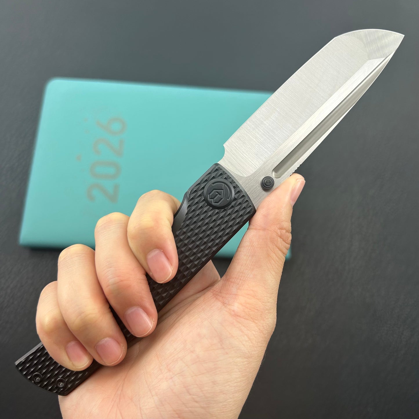 KB KNIVES  KB409C Mosquito Folding Knife Regular DLC Titanium with Diamond Milling 3.46'' Belt Satin M390 Blade