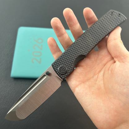 KB KNIVES  KB409C Mosquito Folding Knife Regular DLC Titanium with Diamond Milling 3.46'' Belt Satin M390 Blade