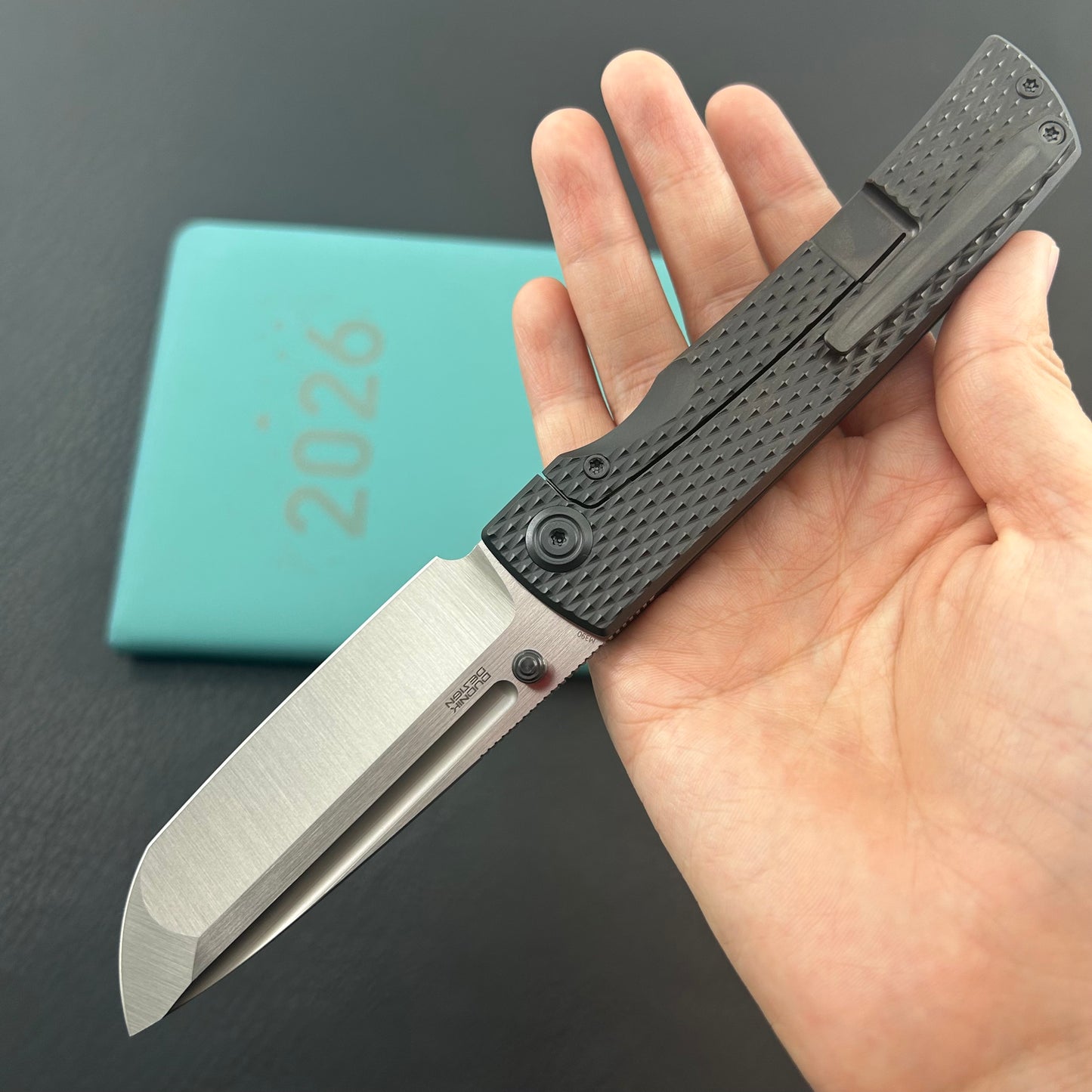 KB KNIVES  KB409C Mosquito Folding Knife Regular DLC Titanium with Diamond Milling 3.46'' Belt Satin M390 Blade