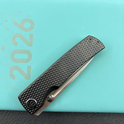 KB KNIVES  KB409C Mosquito Folding Knife Regular DLC Titanium with Diamond Milling 3.46'' Belt Satin M390 Blade