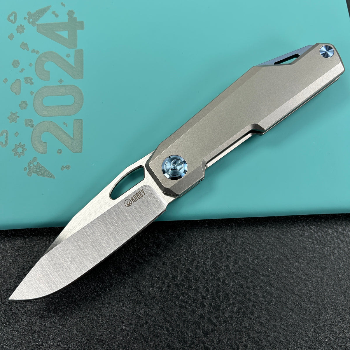 KUBEY KB340A Verijero Fronter Flipper Pocket Folding Knife Grey 6AL4V Titanium Handle 3.35" Belt Satin 14C28N