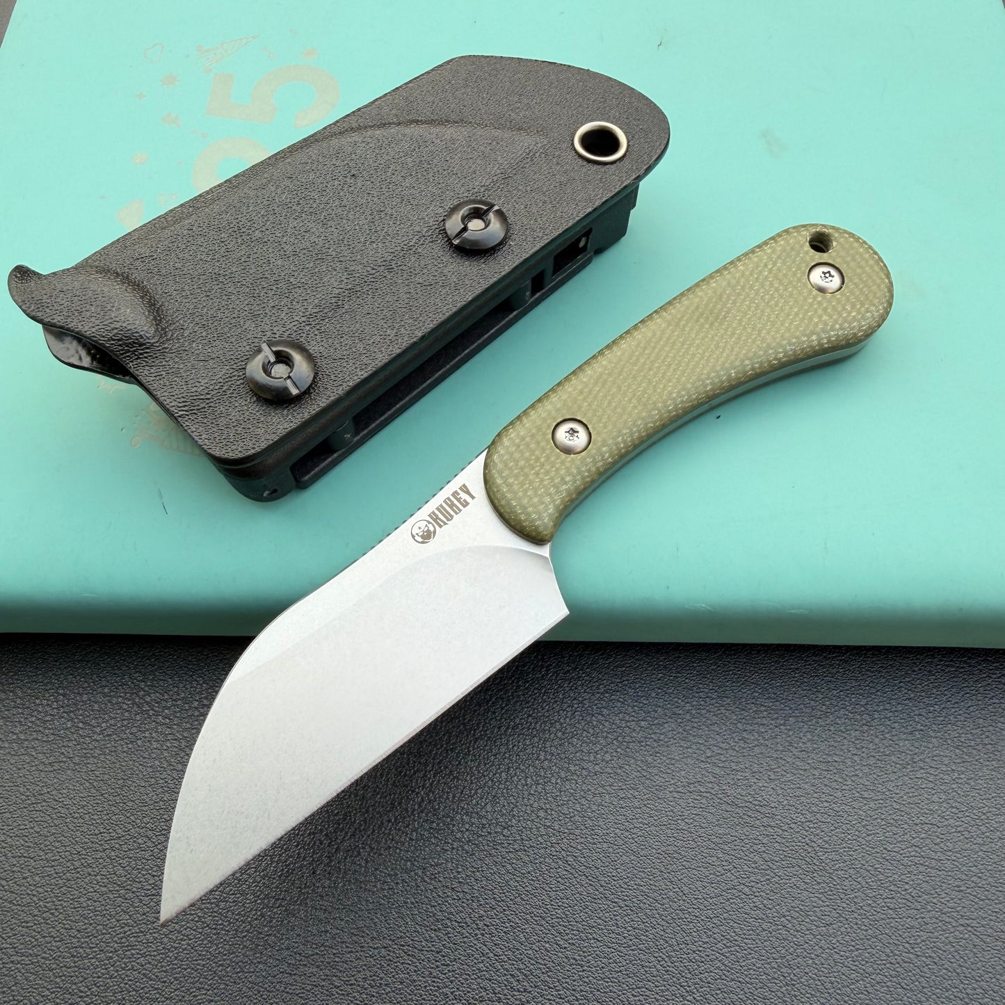 KUBEY KU412E Rockhopper Fixed Blade Green Micarta Fixed  Knife