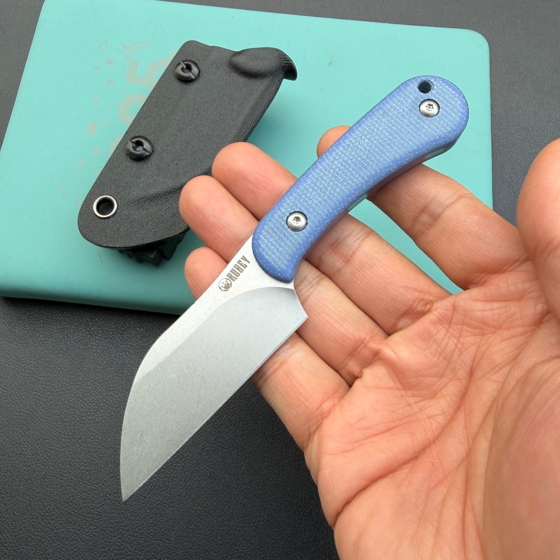 KUBEY knife KU412C Rockhopper Fixed Blade Blue Micarta Fixed  Knife