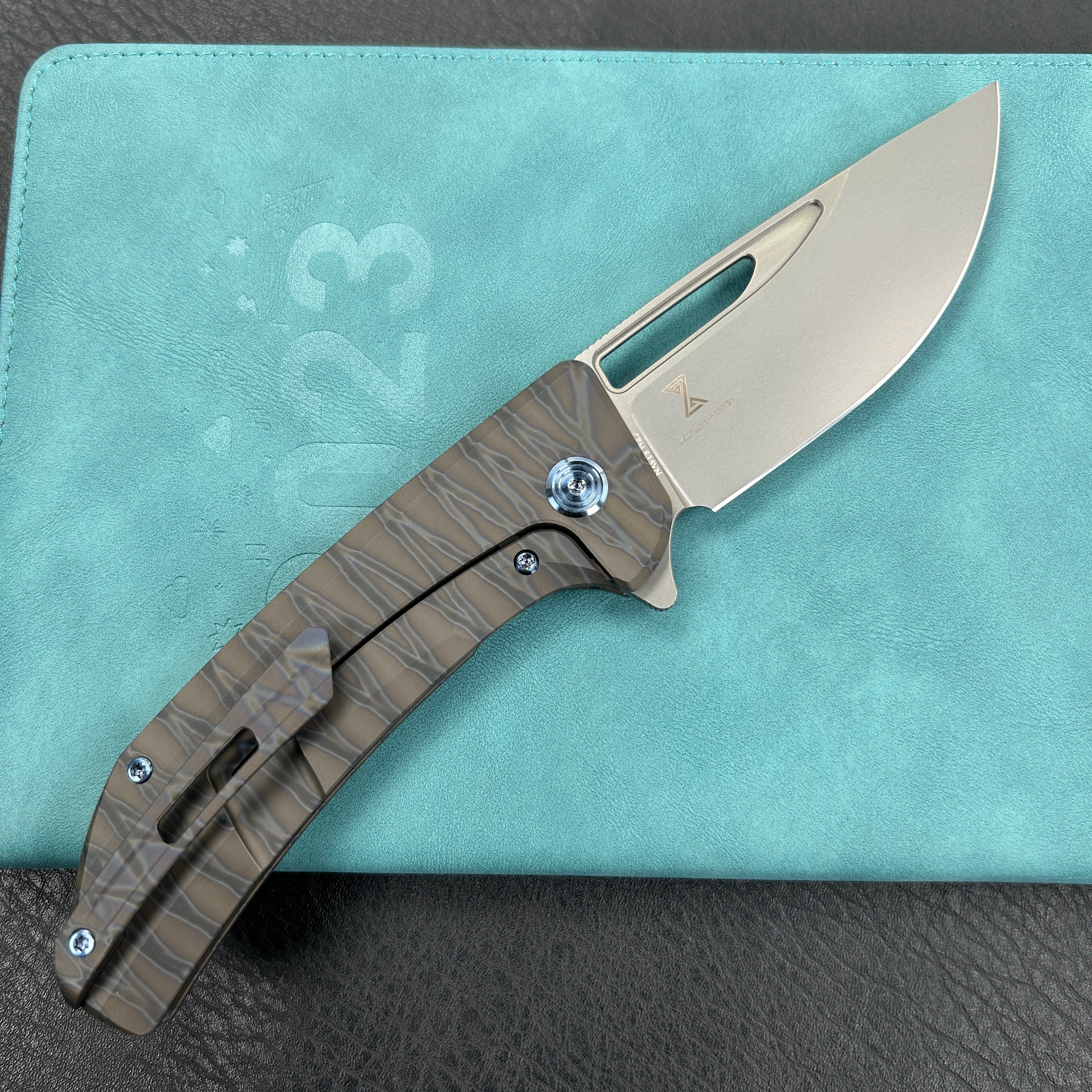 KUBEY KB368F  Hyperion Frame Lock Tactical Knife Tiger Stripe Pattern Flamed  6AL4V Titanium Handle 3.5" Sandblast CPM-S35VN