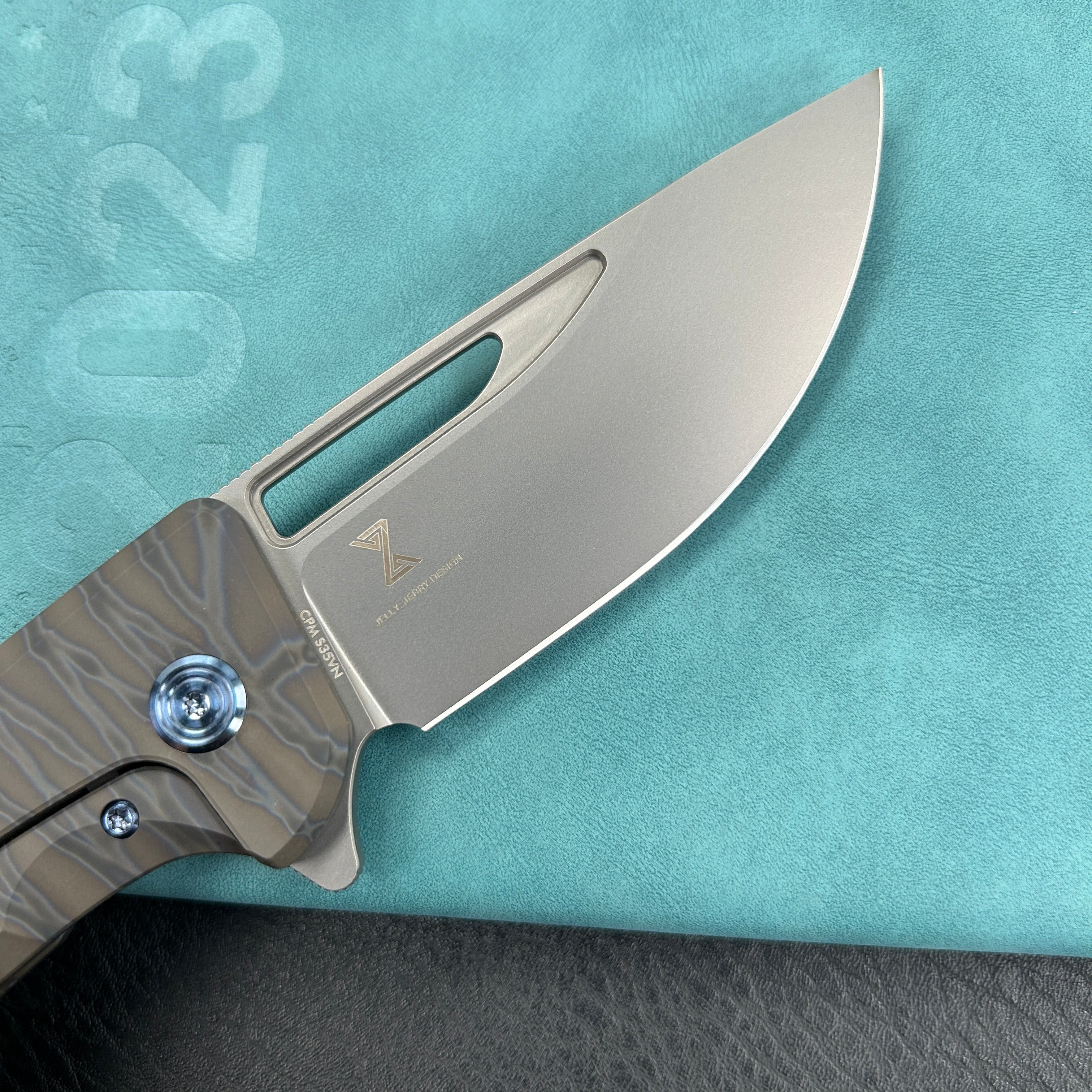 KUBEY KB368F  Hyperion Frame Lock Tactical Knife Tiger Stripe Pattern Flamed  6AL4V Titanium Handle 3.5" Sandblast CPM-S35VN