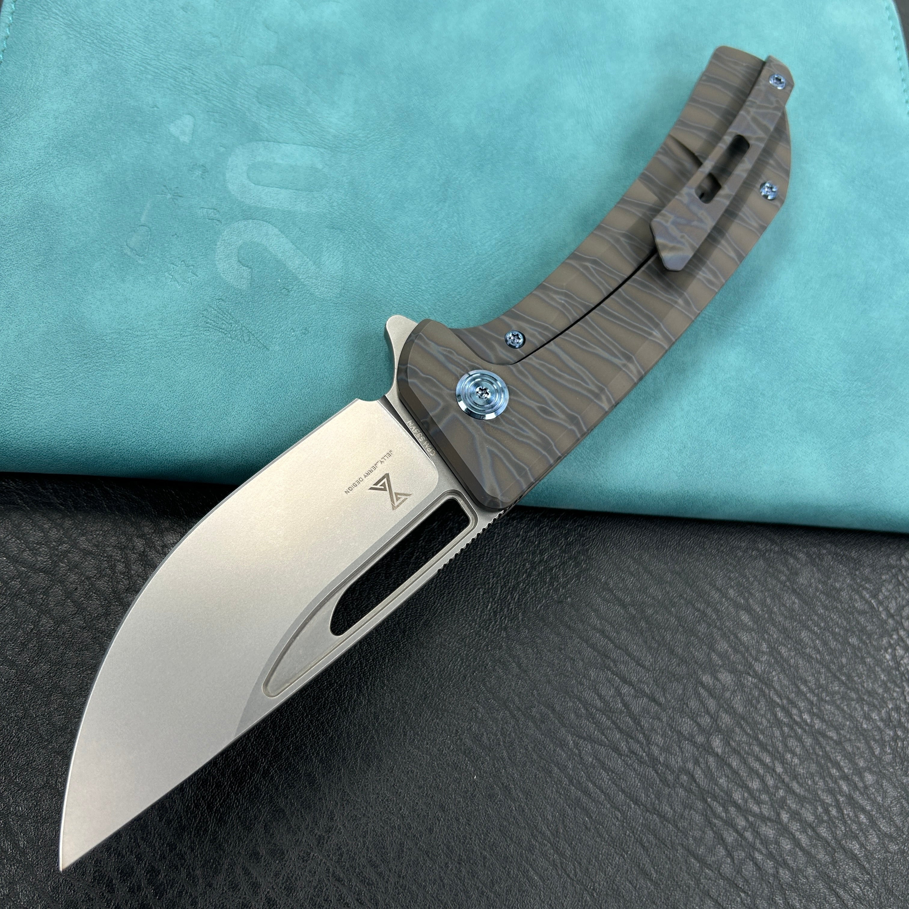 KUBEY KB368F  Hyperion Frame Lock Tactical Knife Tiger Stripe Pattern Flamed  6AL4V Titanium Handle 3.5" Sandblast CPM-S35VN