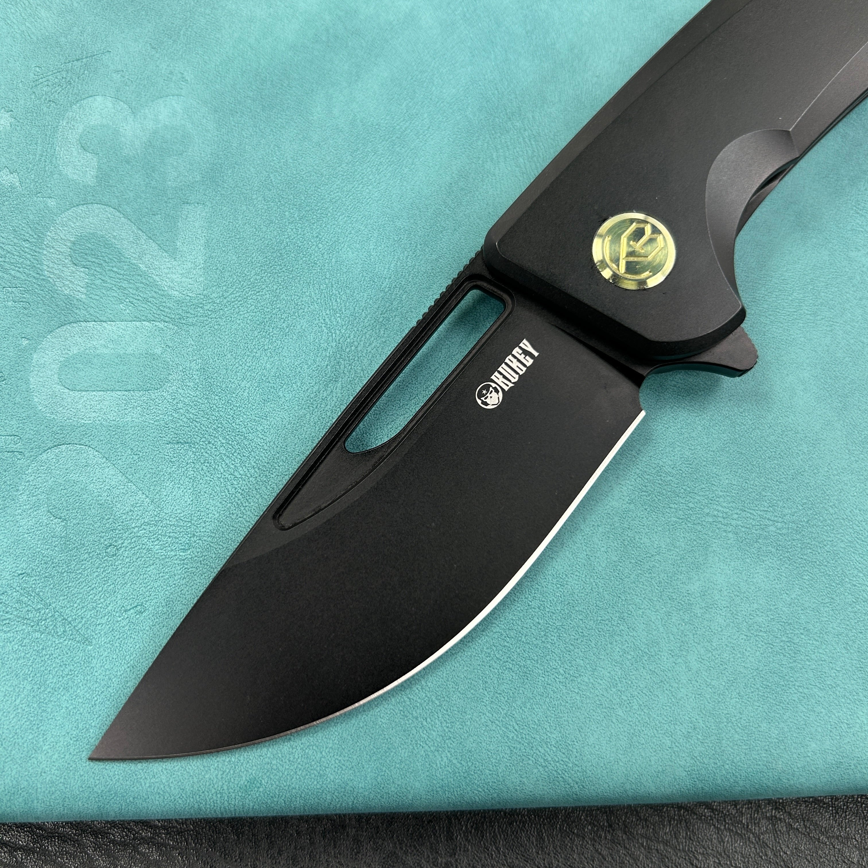 KUBEY KB368B Hyperion Frame Lock Tactical Knife Black 6AL4V Titanium Handle 3.5" Black Coated CPM-S35VN