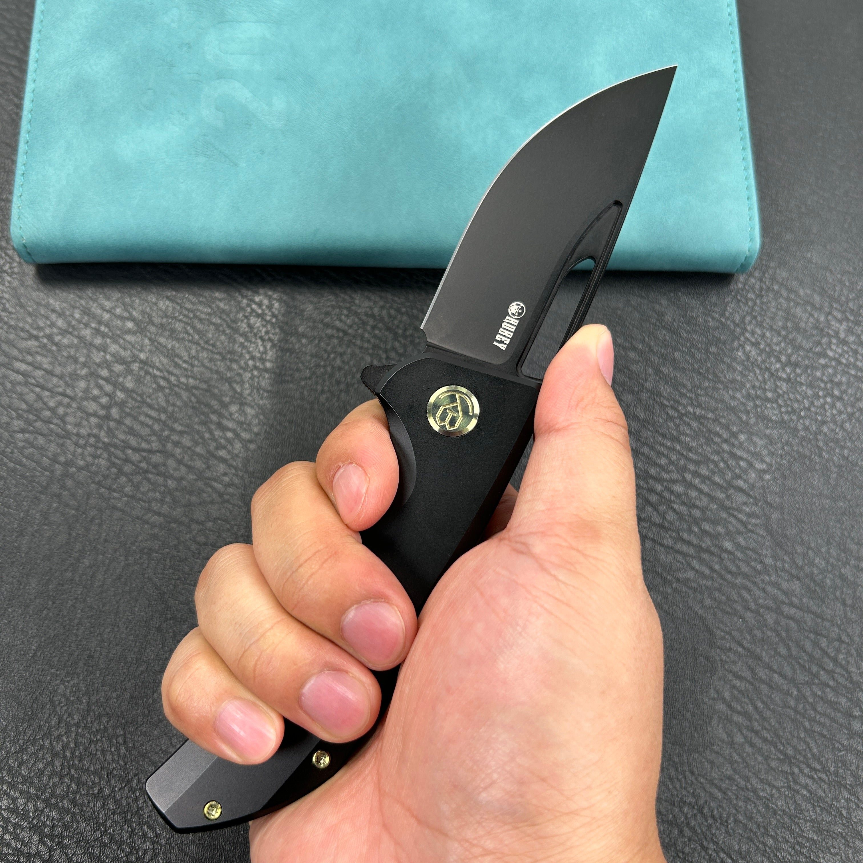 KUBEY KB368B Hyperion Frame Lock Tactical Knife Black 6AL4V Titanium Handle 3.5" Black Coated CPM-S35VN