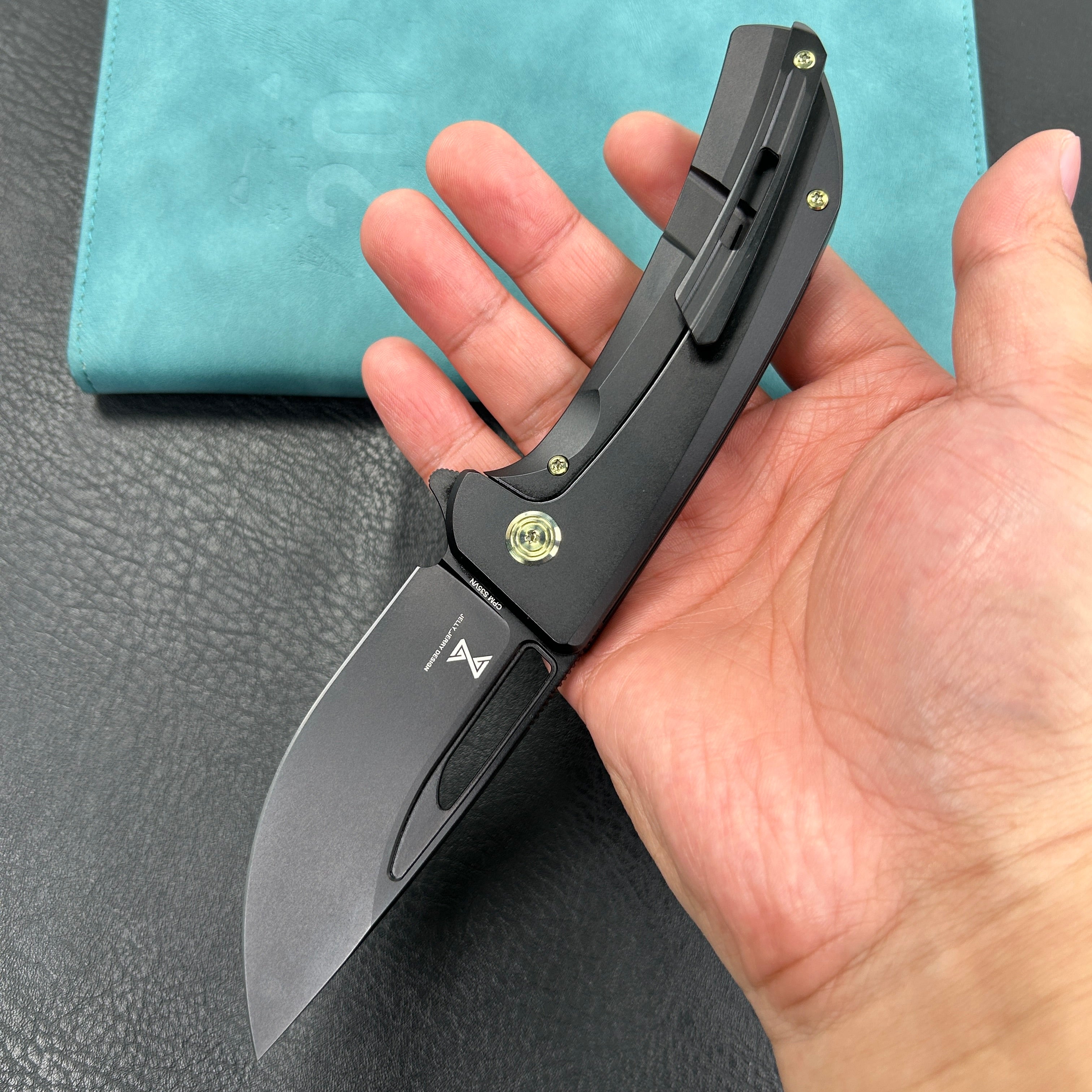 KUBEY KB368B Hyperion Frame Lock Tactical Knife Black 6AL4V Titanium Handle 3.5" Black Coated CPM-S35VN