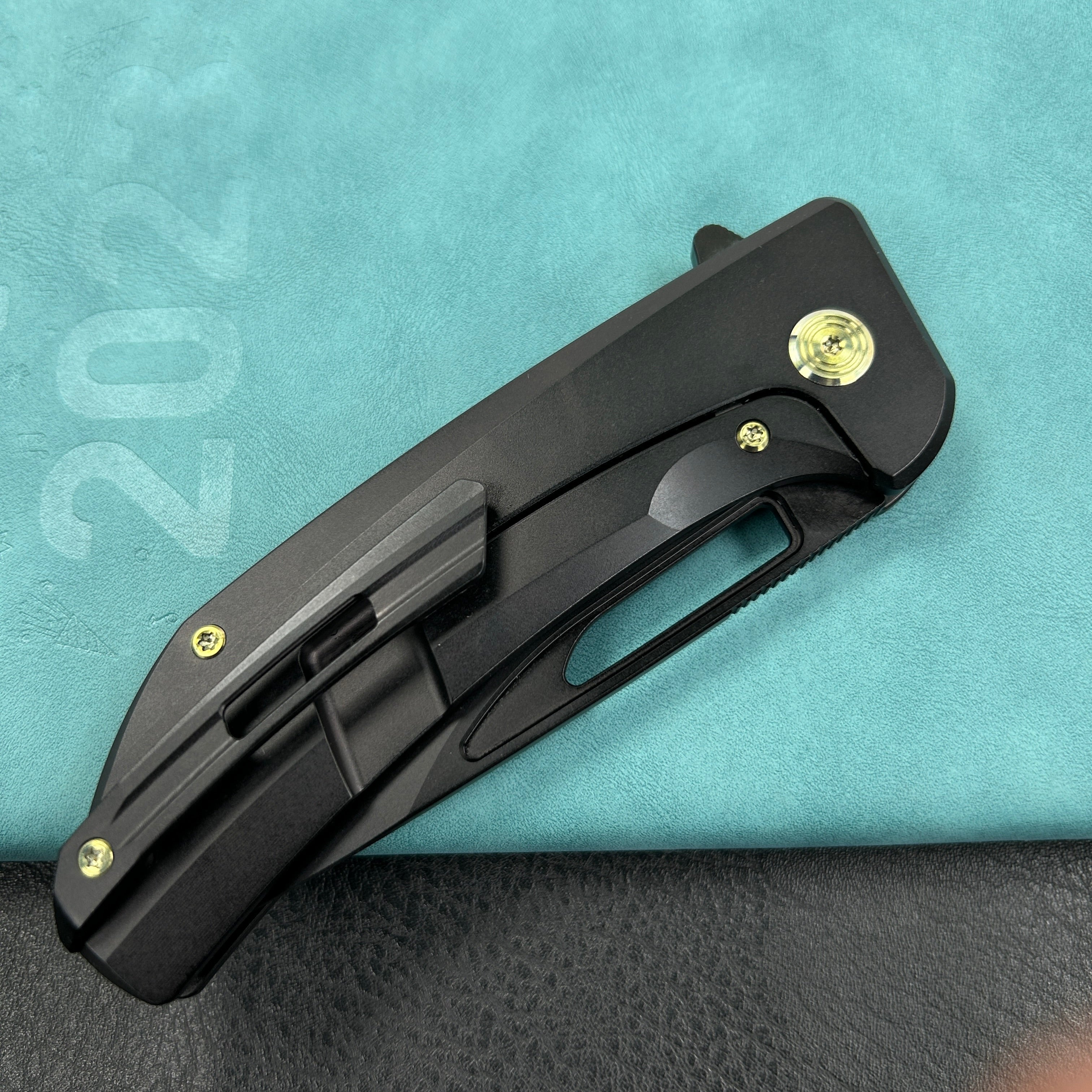 KUBEY KB368B Hyperion Frame Lock Tactical Knife Black 6AL4V Titanium Handle 3.5" Black Coated CPM-S35VN