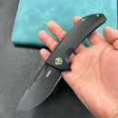 KUBEY KB368B Hyperion Frame Lock Tactical Knife Black 6AL4V Titanium Handle 3.5" Black Coated CPM-S35VN