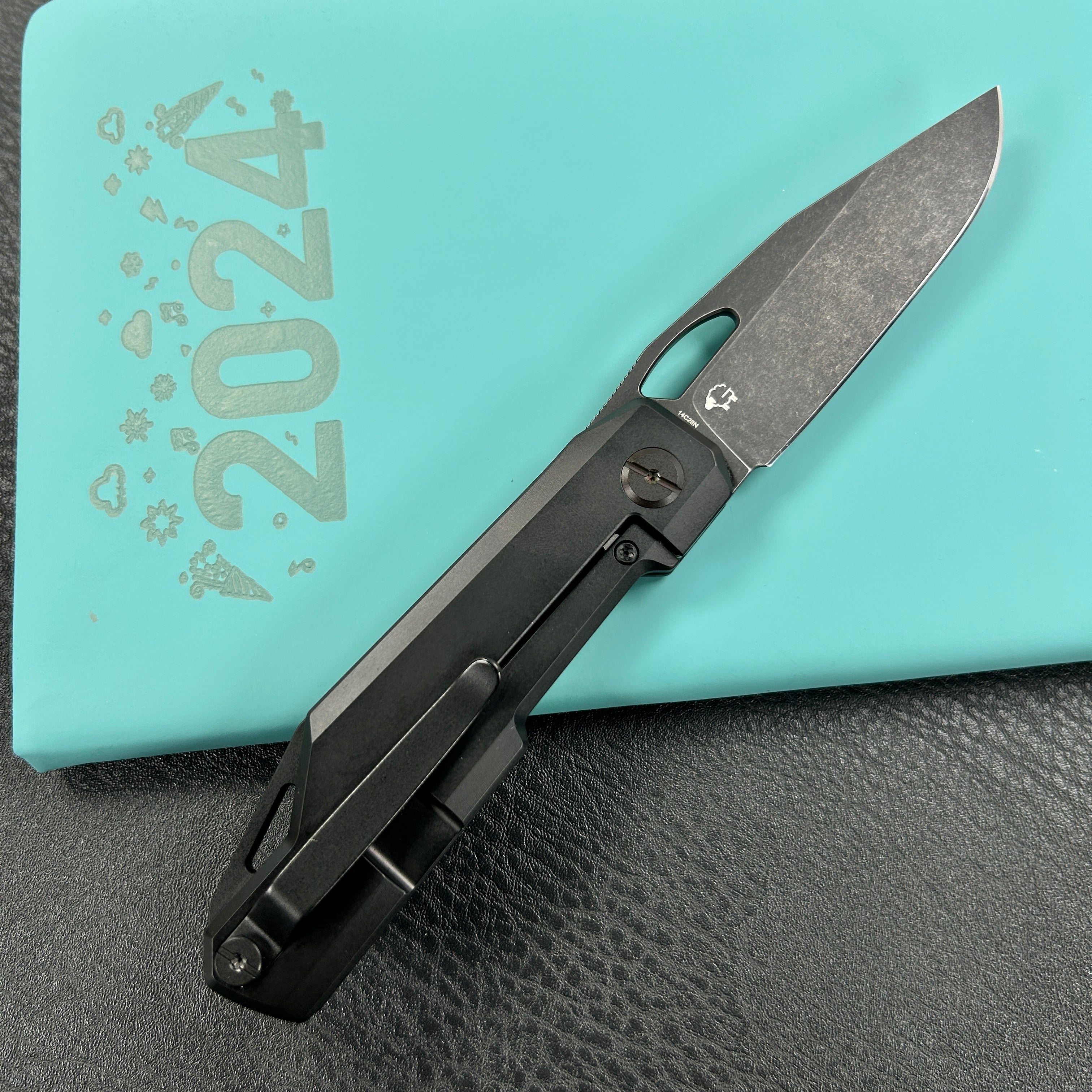 KUBEY KB340D Verijero Fronter Flipper Pocket Folding Knife Black Coating 6AL4V Titanium Handle 3.35" Blackwash 14C28N