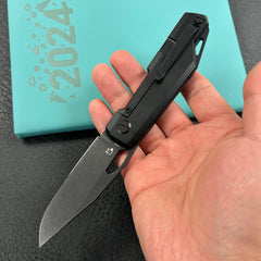 KUBEY KB340D Verijero Fronter Flipper Pocket Folding Knife Black Coating 6AL4V Titanium Handle 3.35" Blackwash 14C28N