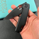 KUBEY KB340D Verijero Fronter Flipper Pocket Folding Knife Black Coating 6AL4V Titanium Handle 3.35" Blackwash 14C28N