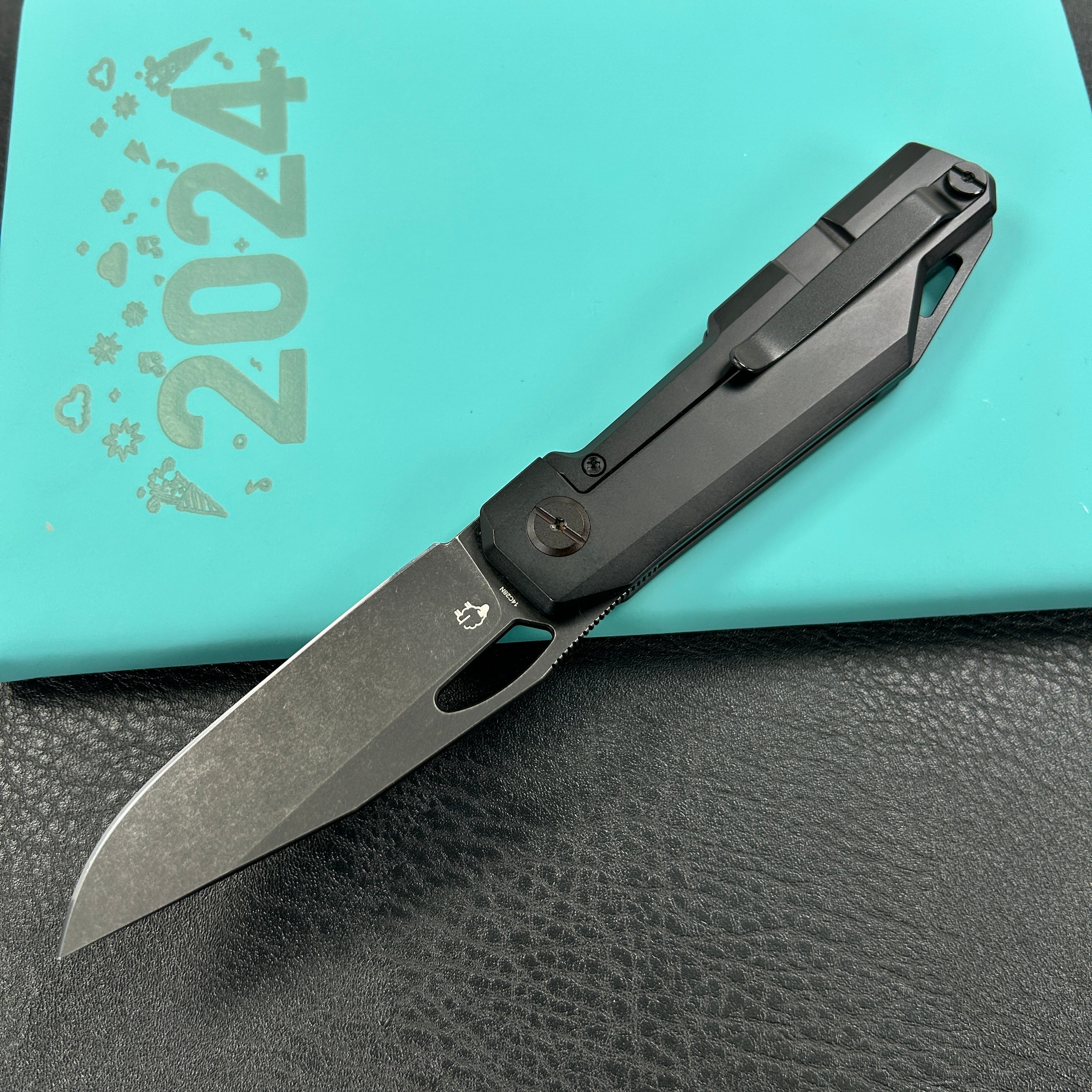 KUBEY KB340D Verijero Fronter Flipper Pocket Folding Knife Black Coating 6AL4V Titanium Handle 3.35" Blackwash 14C28N