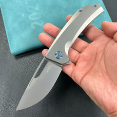 KUBEY KB368A Hyperion Frame Lock Tactical Knife Gray 6AL4V Titanium Handle 3.5" Sandblast CPM-S35VN