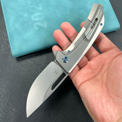 KUBEY KB368A Hyperion Frame Lock Tactical Knife Gray 6AL4V Titanium Handle 3.5" Sandblast CPM-S35VN