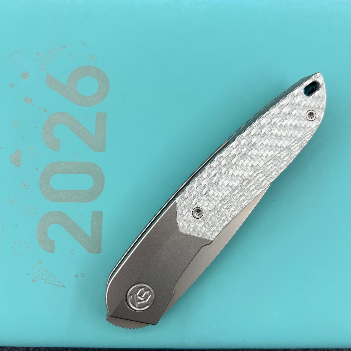 KB KNIVES KB406A Spike Folding Knife Grey Titanium with Twill CF inlay 3.11'' Beadblast M390