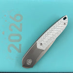 KB KNIVES KB406A Spike Folding Knife Grey Titanium with Twill CF inlay 3.11'' Beadblast M390