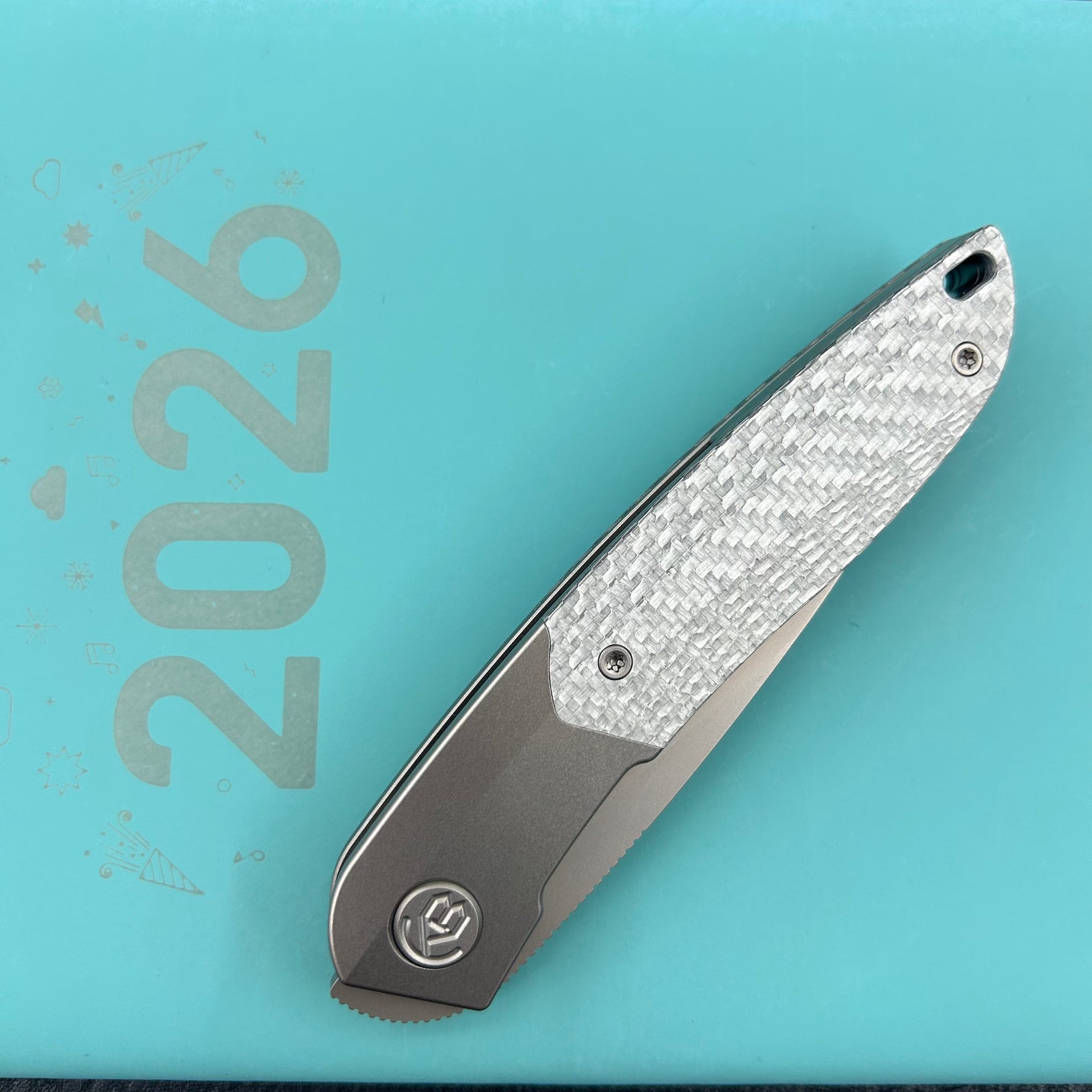 KB KNIVES KB406A Spike Folding Knife Grey Titanium with Twill CF inlay 3.11'' Beadblast M390