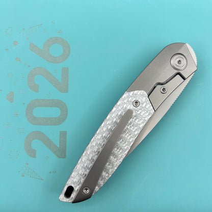 KB KNIVES KB406A Spike Folding Knife Grey Titanium with Twill CF inlay 3.11'' Beadblast M390