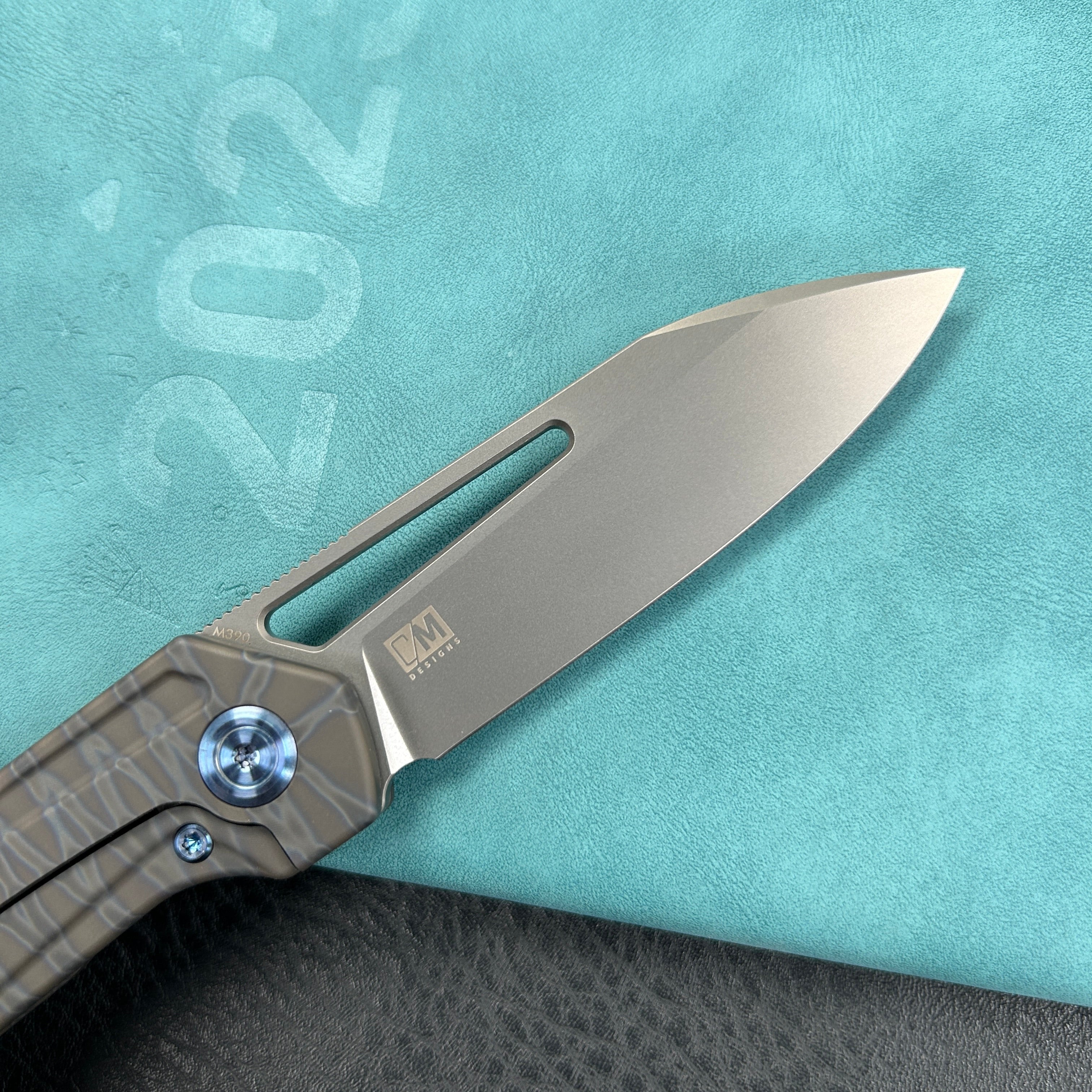 KUBEY KB321N Royal Frame Lock EDC Pocket Knife Front Flipper Flame  Tiger Stripe Pattern Flamed  6AL4V Titanium Handle 2.99" Sandblast Bohler M390