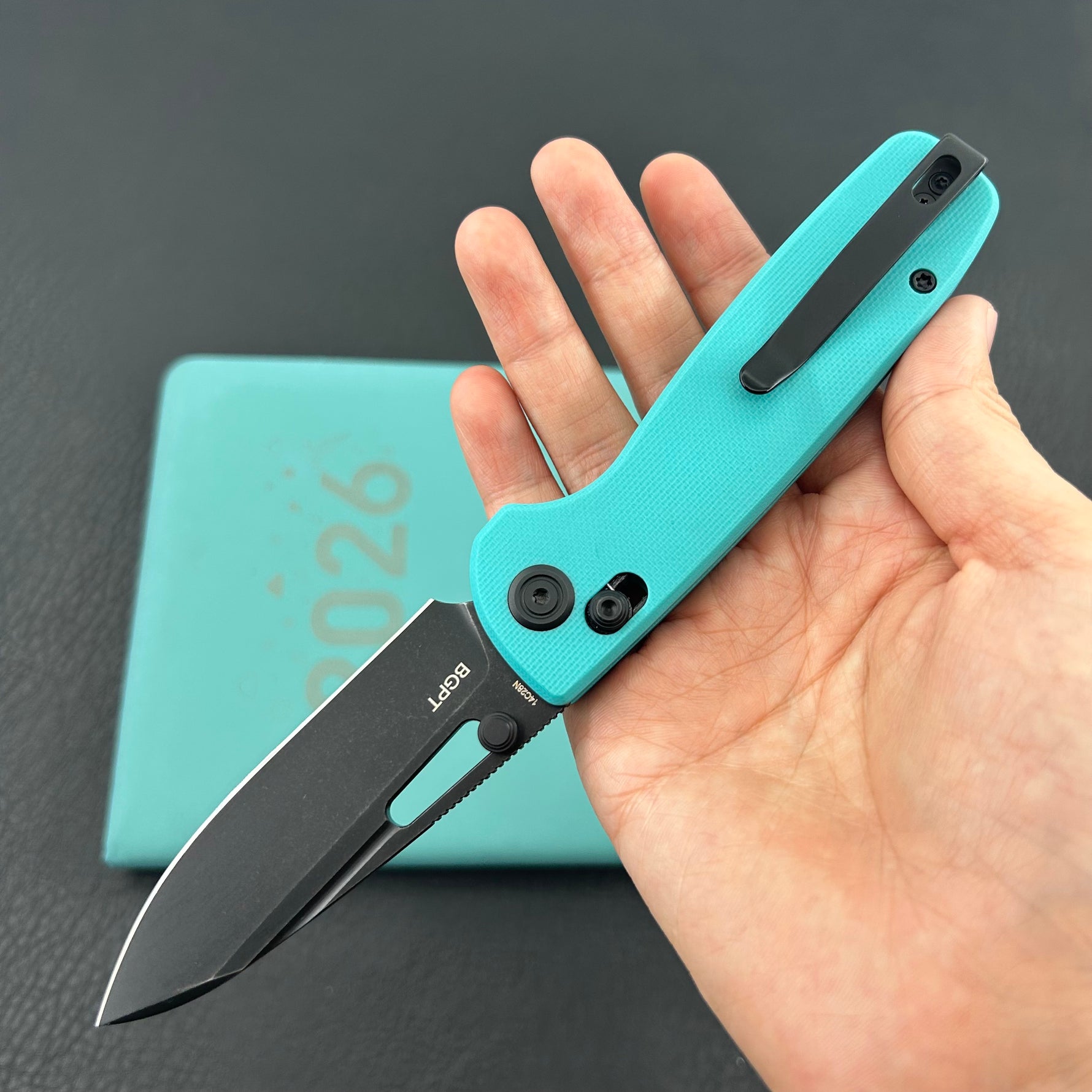 KUBEY knife KU248I Bluff Crossbarlock Black Tiffany Blue Folding Knives
