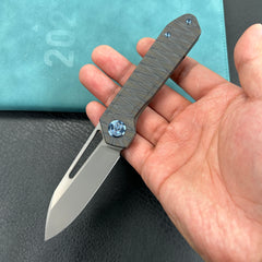 KUBEY KB321N Royal Frame Lock EDC Pocket Knife Front Flipper Flame  Tiger Stripe Pattern Flamed  6AL4V Titanium Handle 2.99" Sandblast Bohler M390