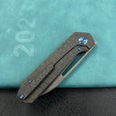 KUBEY KB321N Royal Frame Lock EDC Pocket Knife Front Flipper Flame  Tiger Stripe Pattern Flamed  6AL4V Titanium Handle 2.99" Sandblast Bohler M390