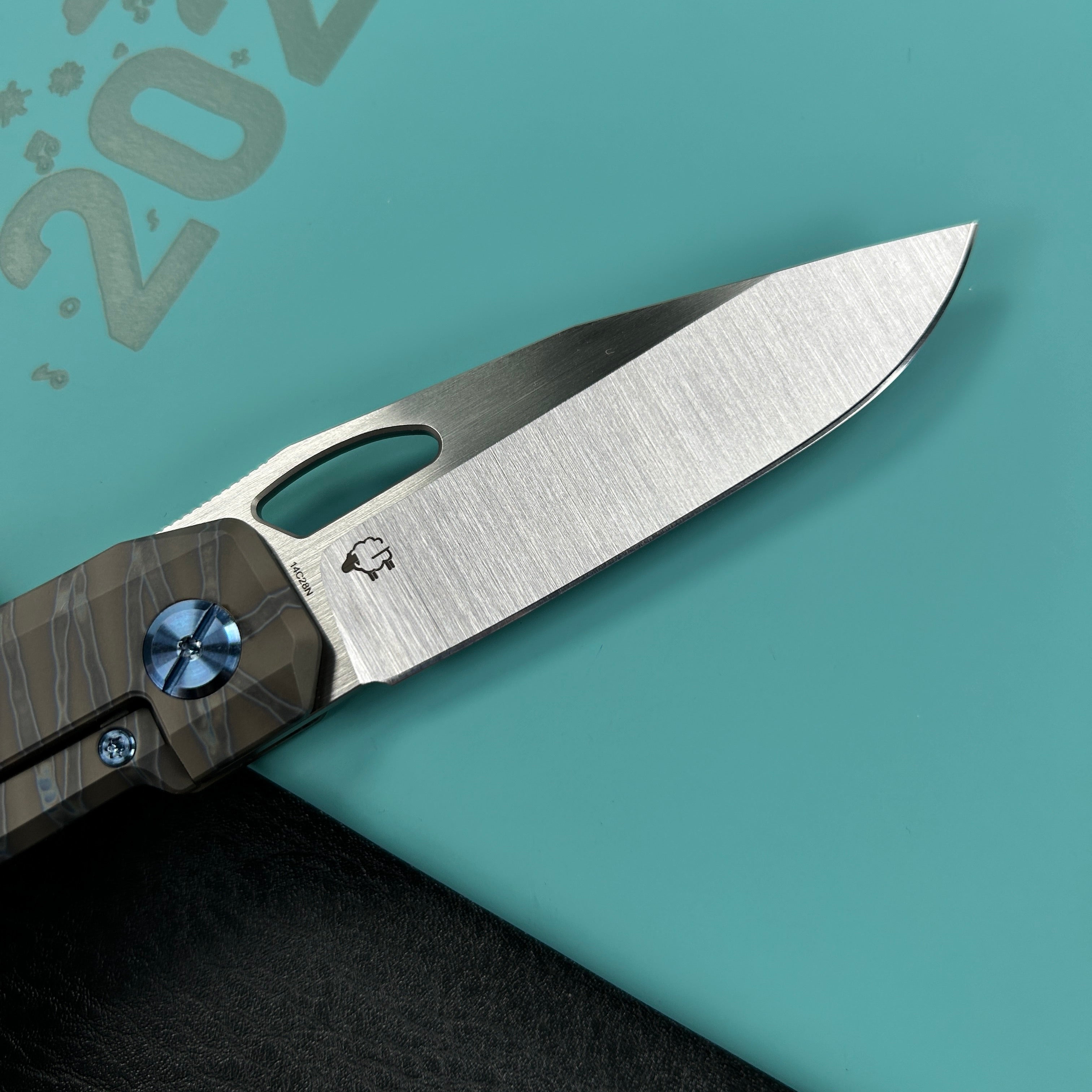 KUBEY KB340C Verijero Fronter Flipper Pocket Folding Knife Flame 6AL4V Titanium Handle 3.35" Belt Satin 14C28N