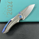 KB Knives KB400A Jake Hoback Design Sumo Button Lock Folding Knife Gray Titanium Handle 3.15" Stonewash CPM 20CV Blade