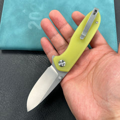 KUBEY KU342D Belus Thumb Stud Everyday Carry Pocket Knife yellow G10 Handle  2.95" Bead Blasted AUS-10 Blade